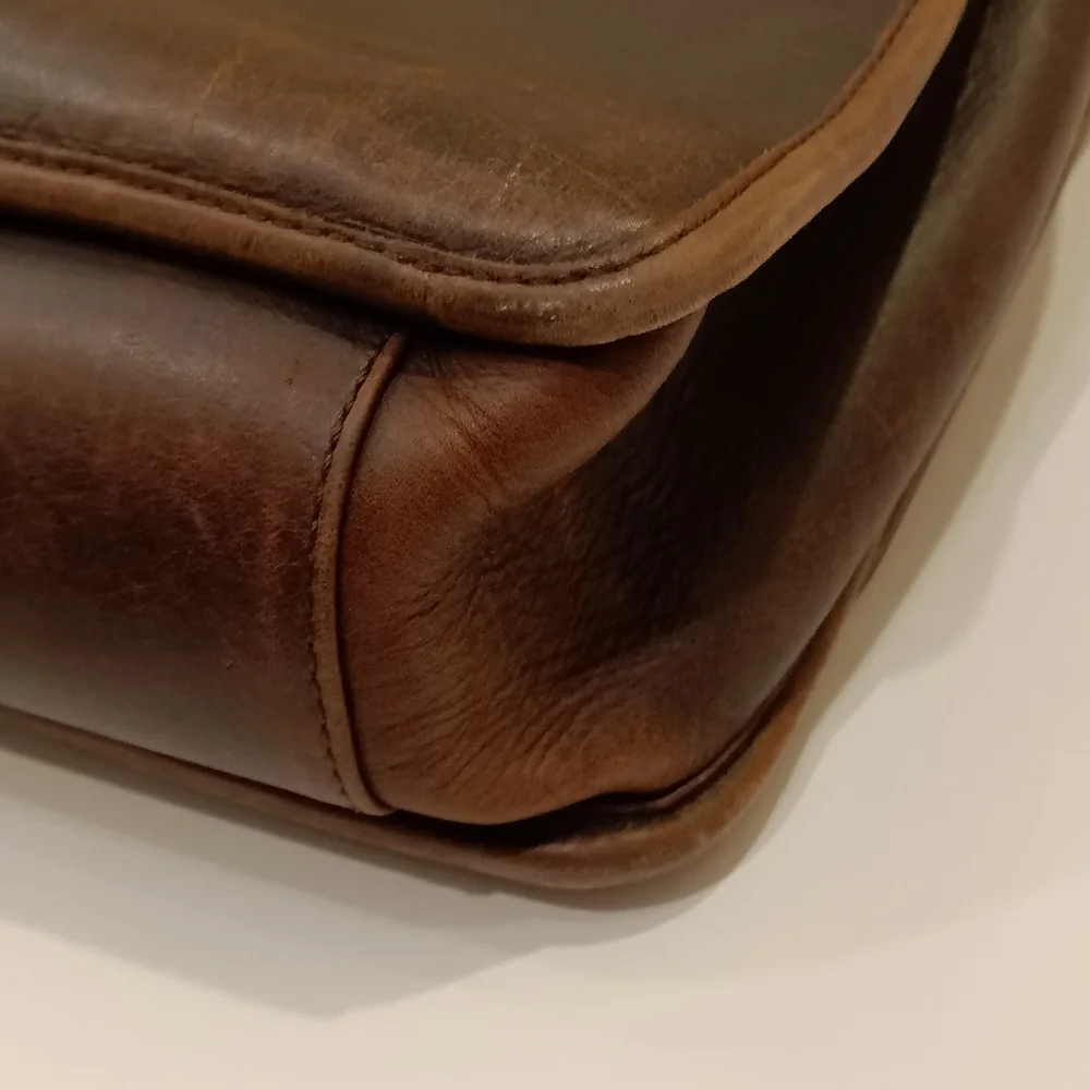 All Leather Distressed Briefcase Portfolio Brown